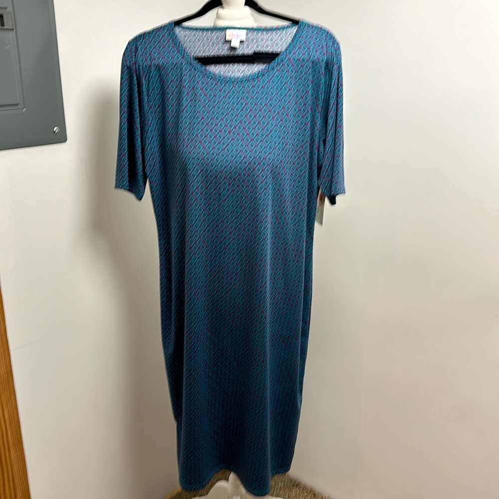Julia column dress in fuchsia and teal